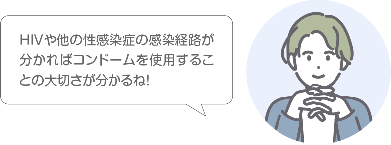 HIVや他の性感染症の感染経路が分かればコンドームを使用することの大切さが分かるね！