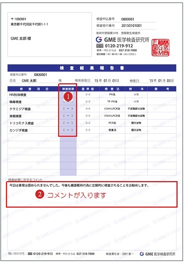 書面の検査結果見本